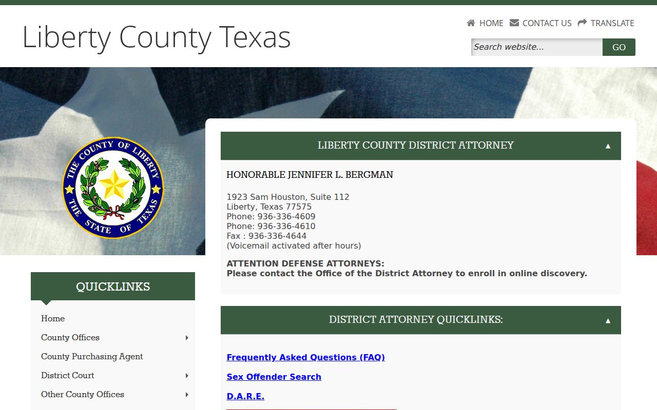 Liberty County criminal court cases District Attorney page