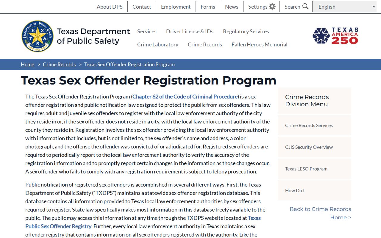 Liberty County sex offender registry program overview